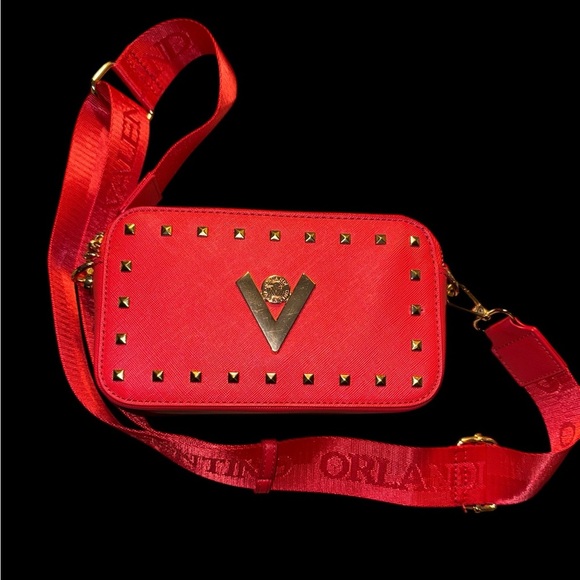 New VALENTINO ORLANDI Studded Guitar Strap DZip Camera Bag in Red, Cream or Blue - Picture 3 of 11